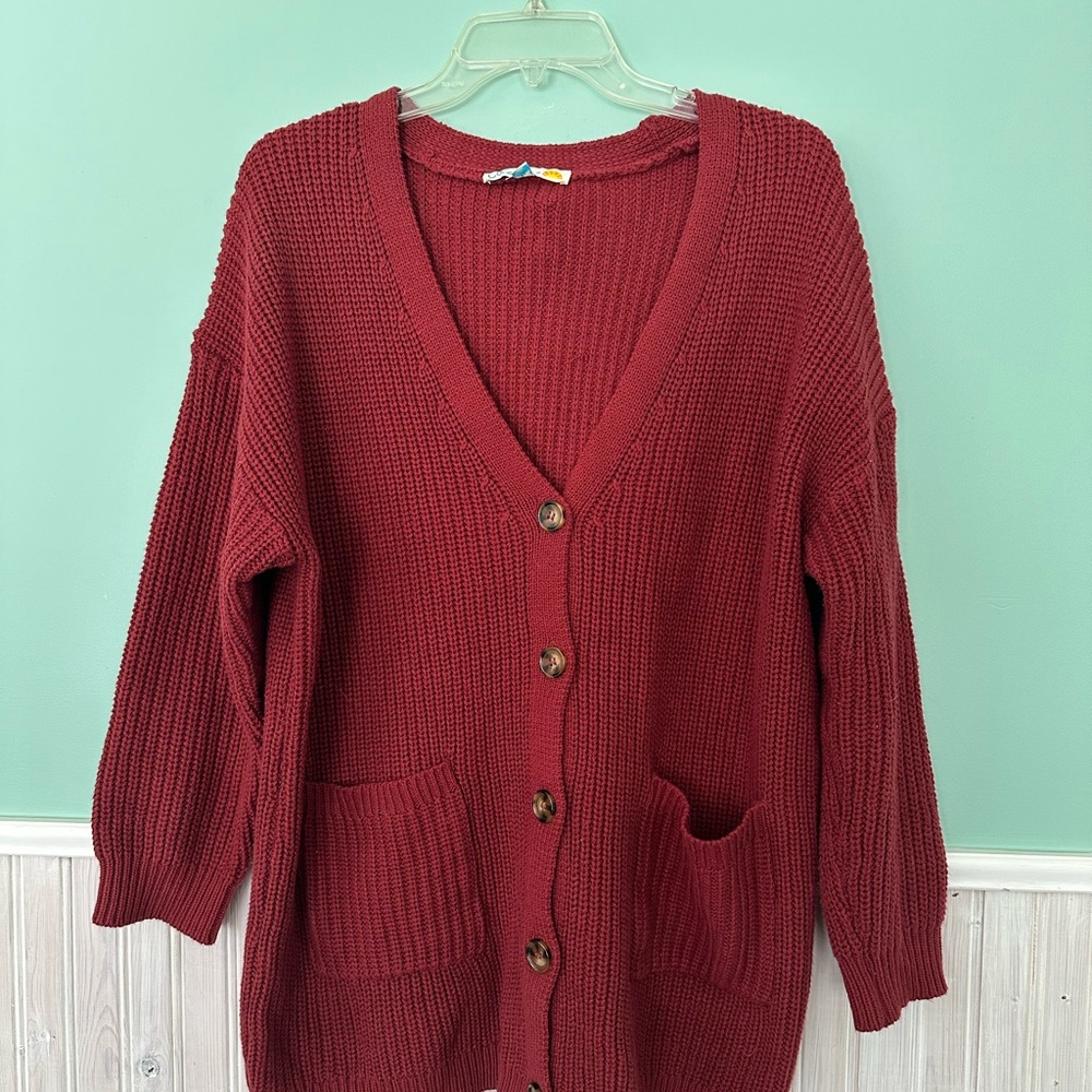 Women's Red Cardigan Sweater